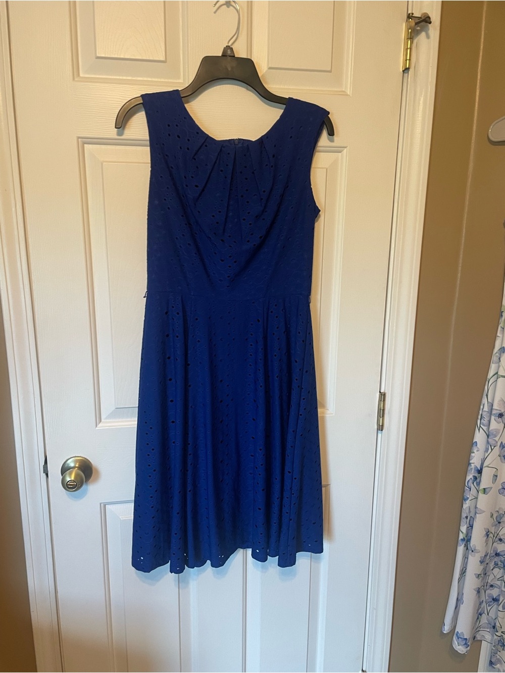 London Style Royal Blue Eyelet Fit-and-Flare Dress